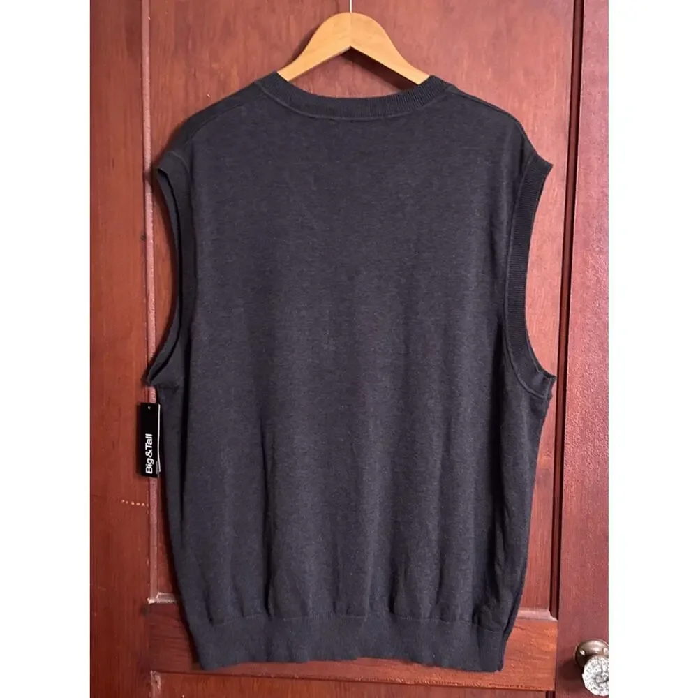 Claiborne Men’s 2XL Charcoal Gray V-Neck Sweater Vest Cotton NWT Big &Tall
